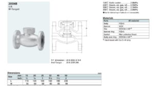 Cấu tạo và thông số Van 1 chiều gang Kitz 20SNB