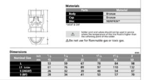 Cấu tạo và thông số Van 1 chiều đồng Kitz RF