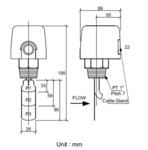 Kích thước sản phẩm Công tắc dòng chảy Honeywell WFS-1002-H